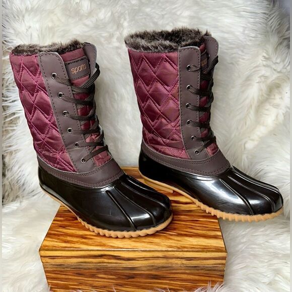 Sporto Black Lace-up Lined Woman’s Winter Snow Duck Boot Size 6.5M Waterproof - Picture 1 of 7
